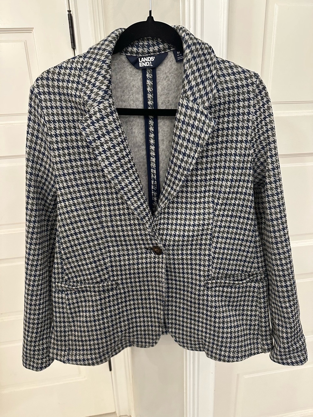 Lands End Houndstooth Single Button Sweater Fleece Blazer Jacket Women’s M Fall